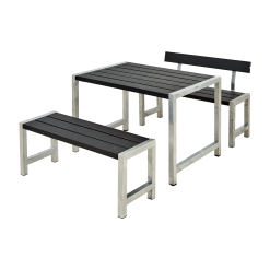 PLUS CAFE PLANKESÆT 127CM SORT BORD+2 BÆNKE USAMLET