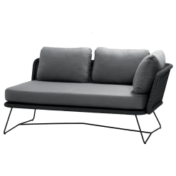 CANE-LINE HORIZON 2-PERS SOFA VENSTRE MODUL SORT FLET INCL. GRÅT HYNDESÆT