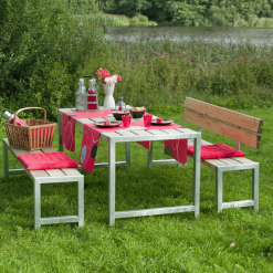 PLUS PLANKESÆT TRYKIMPR. BORD+2 BÆNKE MED 1 RYG USAMLET -Haveindretning Butik 2152975 1460842 2