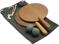 SKAGERAK STRANDTENNIS 2 BAT I TEAK INKL 2 GUMMIBOLDE OG KANVASPOSE TIL OPBEVARING