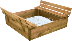 Nordic Play SANDKASSE MED BÆNK OG LÅG 120X120CM TRYKIMPRÆGNERET INKL 240 KG SAND