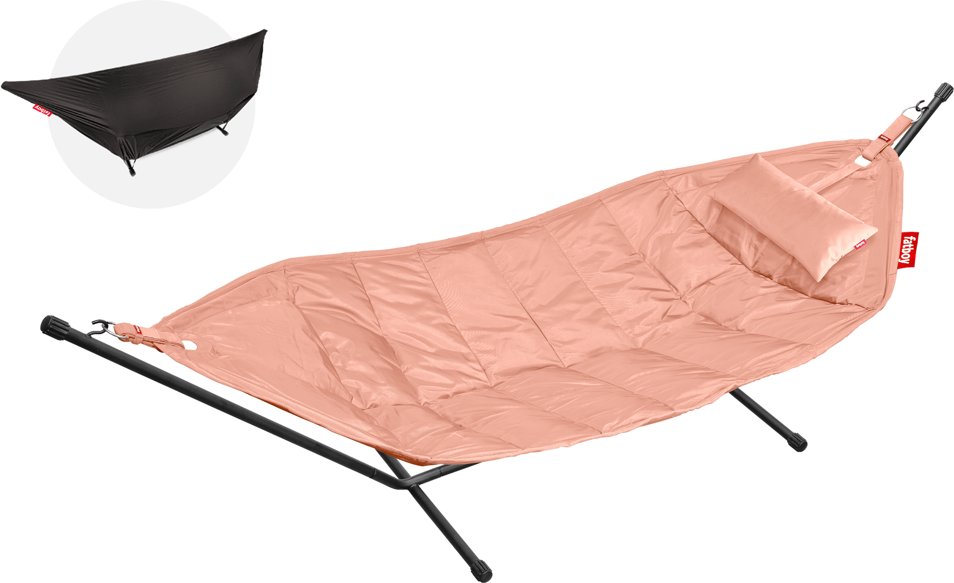 FATBOY HEADDEMOCK DELUXE PINK SHRIMP SÆT MED HÆNGEKØJE, PUDE OG REGNCOVER 3 FATBOY HEADDEMOCK DELUXE PINK SHRIMP SÆT MED HÆNGEKØJE, PUDE OG REGNCOVER