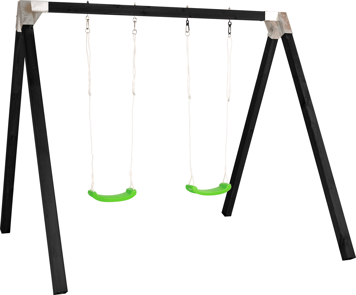 PLUS GYNGESTATIV SORT INKL. 2 GRØNNE GYNGER 260X225X268CM USAMLET- HUSK EFTERBEHANDLING 4 PLUS GYNGESTATIV SORT INKL. 2 GRØNNE GYNGER 260X225X268CM USAMLET- HUSK EFTERBEHANDLING - Billede 2