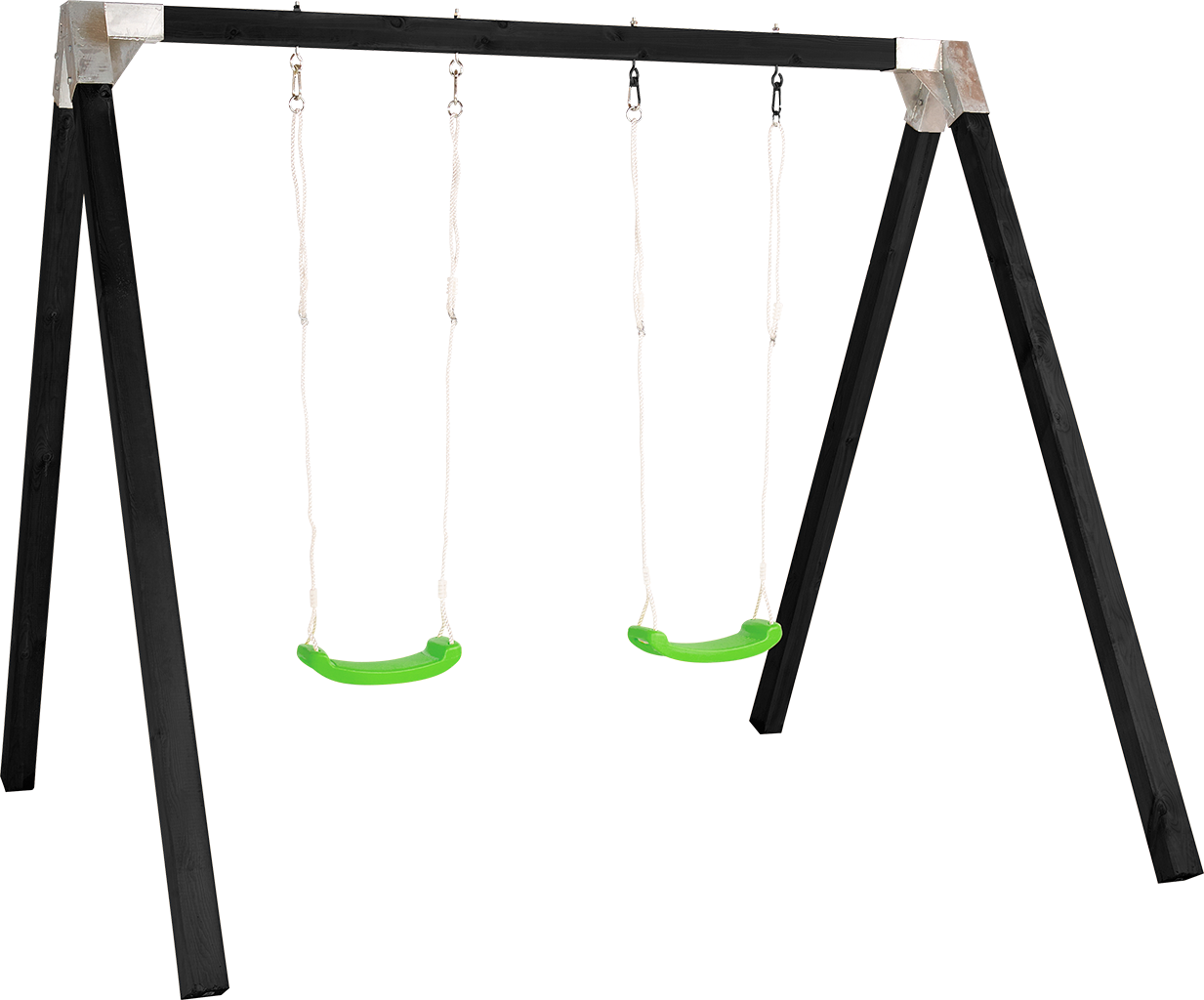 PLUS GYNGESTATIV SORT INKL. 2 GRØNNE GYNGER 260X225X268CM USAMLET- HUSK EFTERBEHANDLING 3 PLUS GYNGESTATIV SORT INKL. 2 GRØNNE GYNGER 260X225X268CM USAMLET- HUSK EFTERBEHANDLING