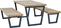 PLUS SIESTA MØBELSÆT 1 BORD + 2 BÆNKE DRIVTØMMERFARVET