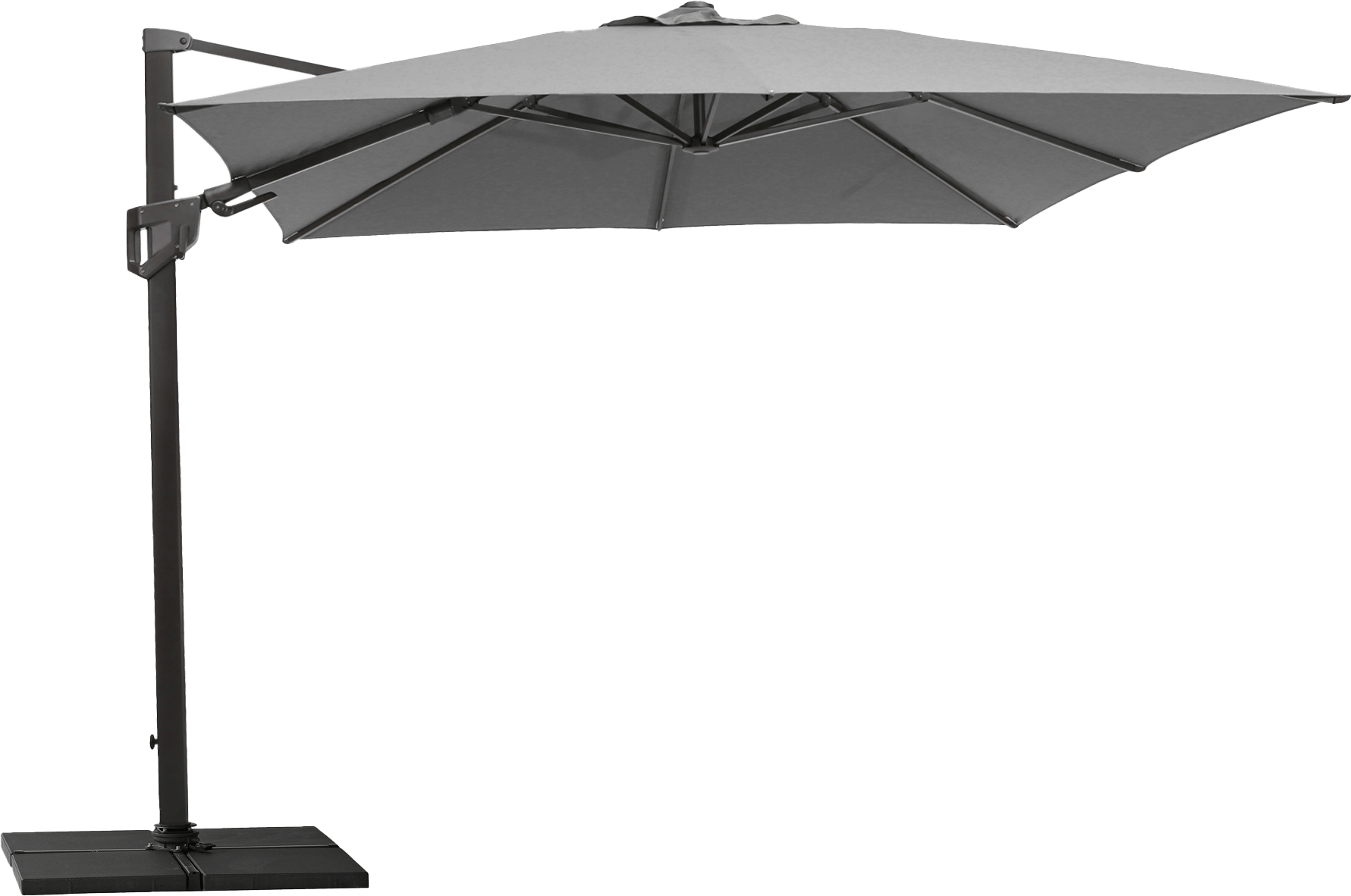 CANE-LINE HYDE HÆNGEPARASOL MED TILT 3X3M GRÅ ALU MED ANTRACIT DUG INKL FOD EXCL BALLAST 4 CANE-LINE HYDE HÆNGEPARASOL MED TILT 3X3M GRÅ ALU MED ANTRACIT DUG INKL FOD EXCL BALLAST - Billede 2