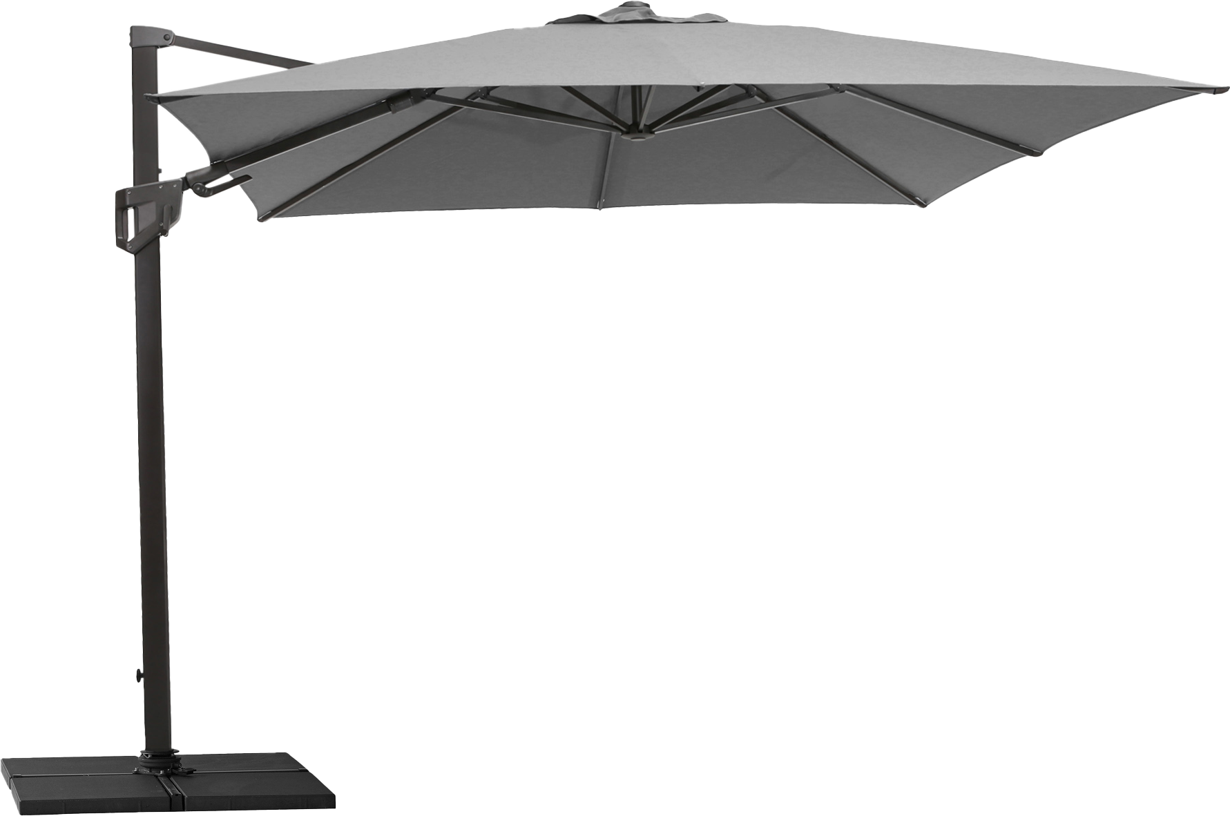 CANE-LINE HYDE HÆNGEPARASOL MED TILT 3X3M GRÅ ALU MED ANTRACIT DUG INKL FOD EXCL BALLAST 3 CANE-LINE HYDE HÆNGEPARASOL MED TILT 3X3M GRÅ ALU MED ANTRACIT DUG INKL FOD EXCL BALLAST